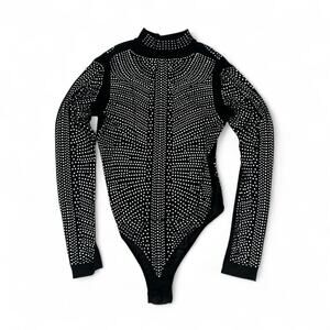 Black and Silver Bedazzled Rhinestone Sheer Mesh Bodysuit